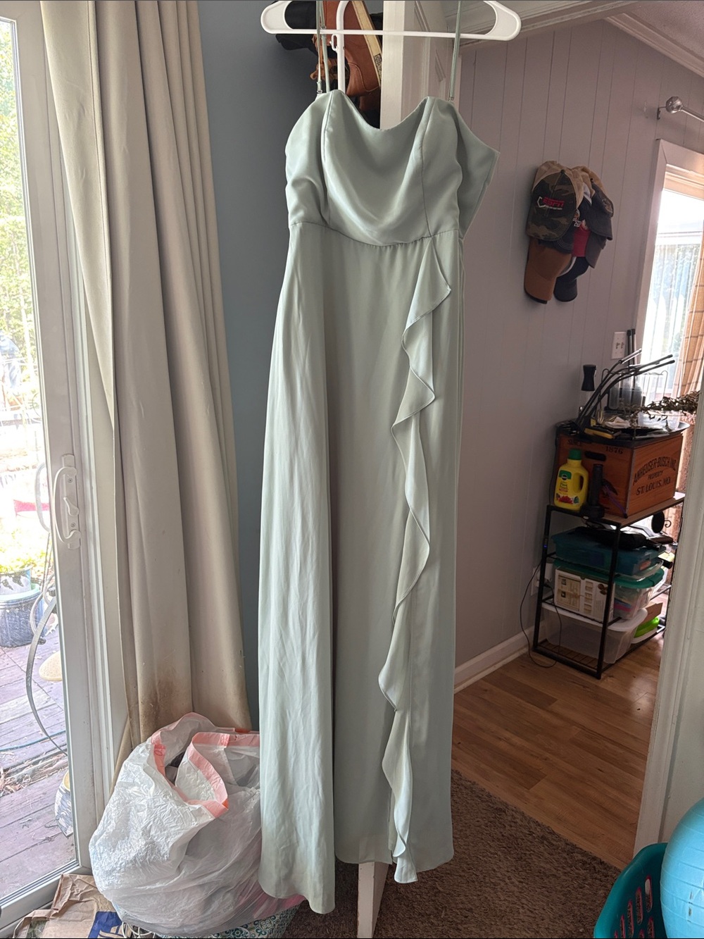 Birdy Grey Light Sage Green Draped Ruffle Maxi Dress